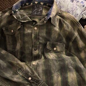 Green Tie-Dye Button-Up Shirt